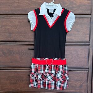 Black,White and Red Plaid Dress with Heart Belt, 5, 6, 7, 8, 10, 12, 14